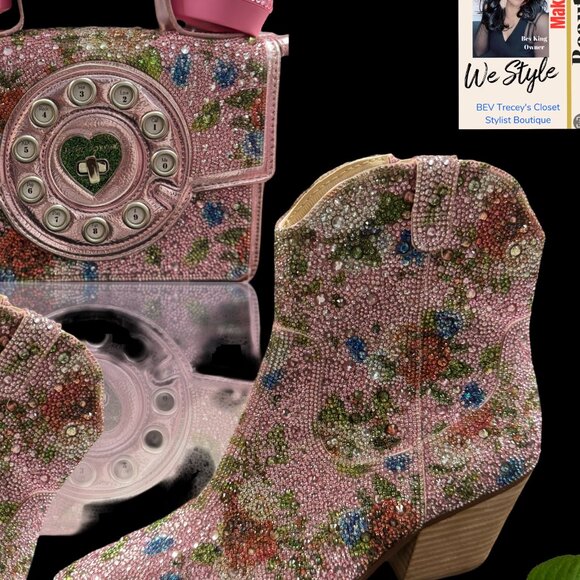 Betsey Johnson Pink Floral Ankle Boots - Picture 4 of 6